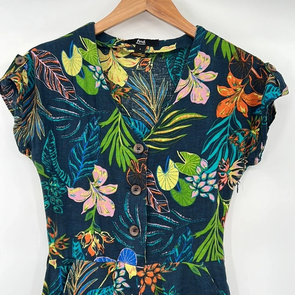 Find🔹Floral Tropical Jumpsuit Womens-V Neck Short Sleeve Linen/Cotton - Picture 4 of 14